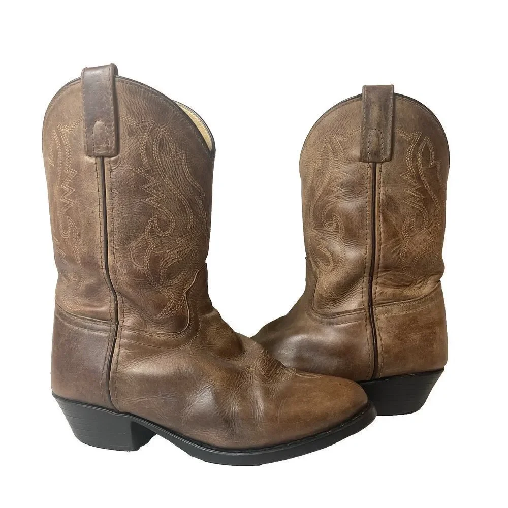 Cody James Brown Leather Cowboy Western Boots Junior Youth Big Kids' 3 D Pull On